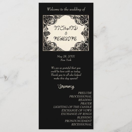 Aanpasbare Gotische bruiloft Programmakaart (Voorkant)