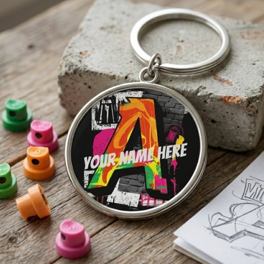 Aanpasbare Graffiti Stijl Letter "A" Grafisch Sleutelhanger