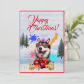 Aanpasbare Grappige Siberische Husky Kerst Kaart (Staand voorkant)