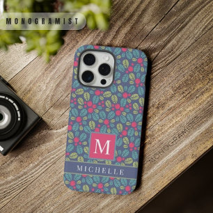 Aanpasbare Grijs Blauw Bloemig Roze Groene Bloemen iPhone 15 Pro Max Case