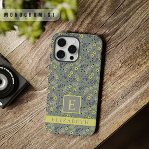 Aanpasbare Grijs Groen Bloemig Geel Bloemen iPhone 15 Pro Max Case