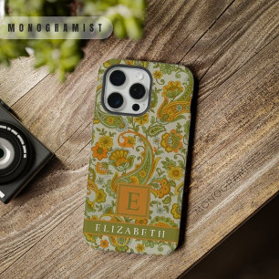 Aanpasbare Grijs Groen Oranje Geel Paisley iPhone 15 Pro Max Case