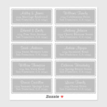 Aanpasbare grijze adreslabels voor bruiloftsgasten
