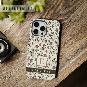 Aanpasbare Grijze Flora Roze Paarse Bloemen iPhone 15 Pro Max Case