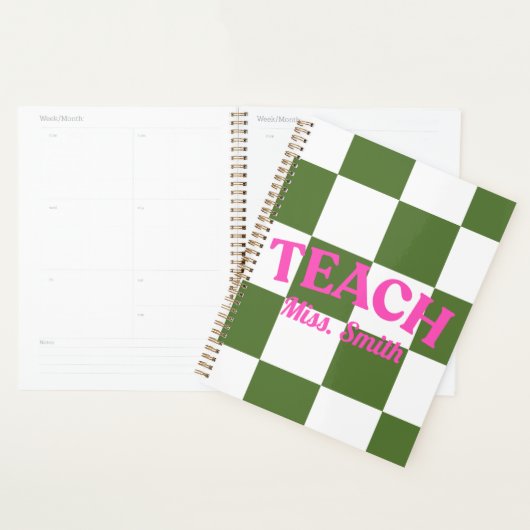 Aanpasbare Groene Geruite Leraar Planner (Display)