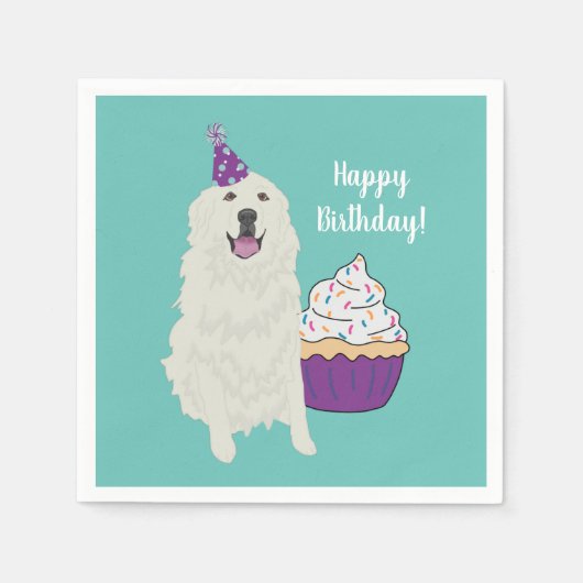 Aanpasbare Grote Pyreneeën Verjaardagsservetten Servet (Voorkant)