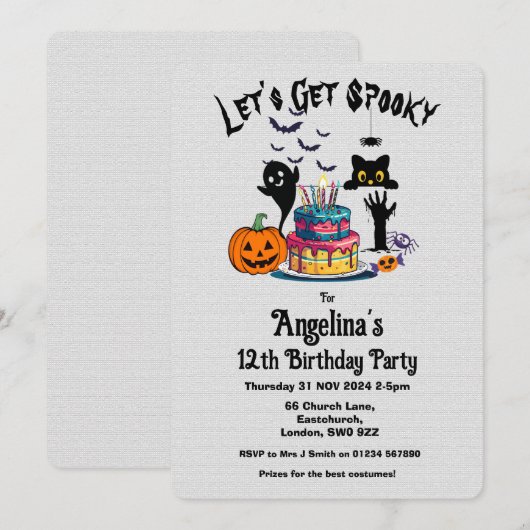 Aanpasbare Halloween Kind verjaardagsfeest Kaart (Voorkant / Achterkant)