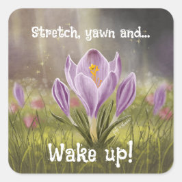 Aanpasbare Handgetekende Crocus Bloemen Vierkante Sticker