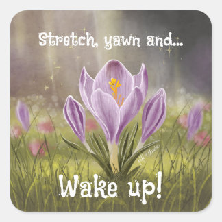 Aanpasbare Handgetekende Crocus Bloemen Vierkante Sticker