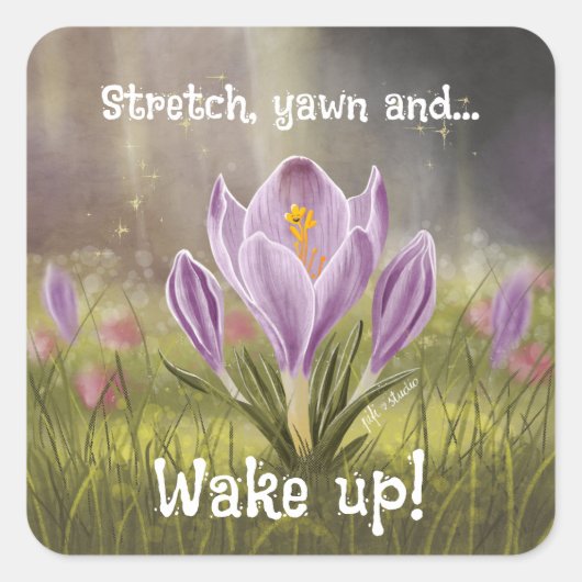 Aanpasbare Handgetekende Crocus Bloemen Vierkante Sticker (Voorkant)