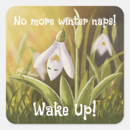 Aanpasbare Handgetekende Sneeuwklokje Bloem Vierkante Sticker