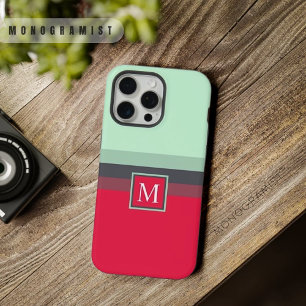 Aanpasbare Helder Blauw Grijs Roze Rood Kleurblok iPhone 15 Pro Max Case