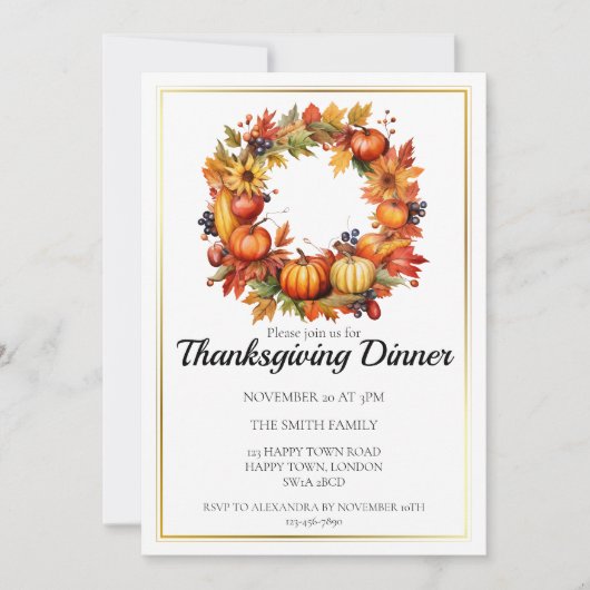 Aanpasbare herfstkrans Thanksgiving-diner Kaart (Voorkant)