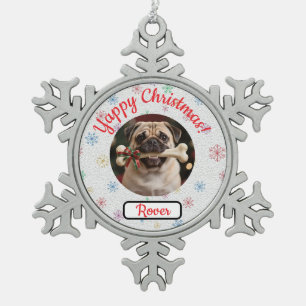 Aanpasbare Hond En Bot Kerst voor Huisdierliefhebb Tin Sneeuwvlok Ornament