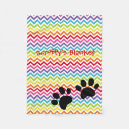 Aanpasbare Hond Naam Regenboog Chevron Pootafdruk Fleece Deken