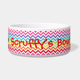 Aanpasbare Hond Naam Regenboog Chevron Pootafdruk Voerbakje