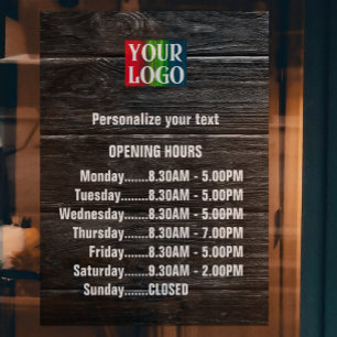 Aanpasbare houten logo tekst bedrijfs openingsuren raamsticker
