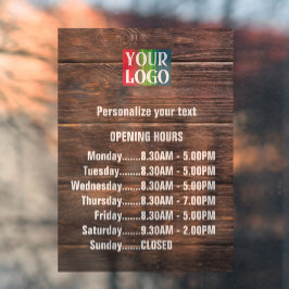 Aanpasbare houten logo tekst openingsuren bedrijf raamsticker