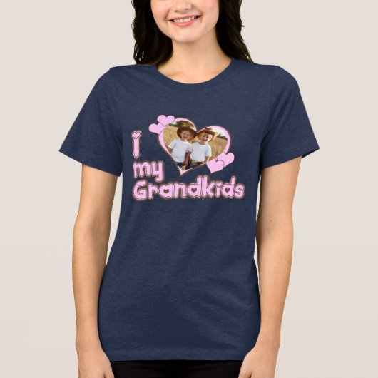 Aanpasbare Ik hou van mijn kleinkinderen Tri-Blend Shirt (Voorkant)