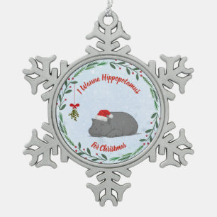 Aanpasbare "Ik wil een nijlpaard voor kerst" Tin Sneeuwvlok Ornament