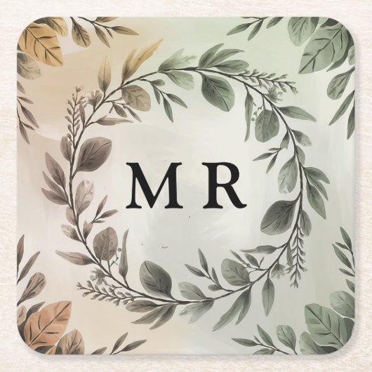 Aanpasbare initiële krans - Elegant monogram Kartonnen Onderzetters (Voorkant)