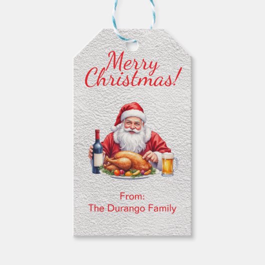 Aanpasbare jolige kerstman kerstfeest cadeaulabel (Voorkant)