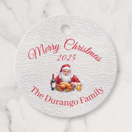 Aanpasbare Jolly Kerstman Kerst Dinner Bedankjes Labels (Voorkant)