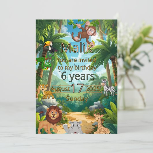Aanpasbare jungle feest uitnodiging (Staand voorkant)