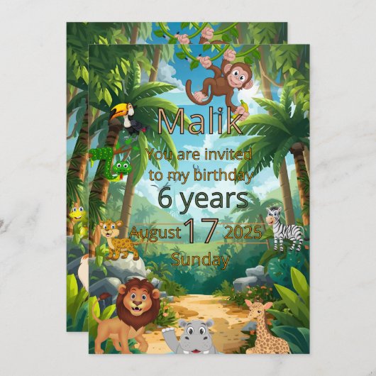 Aanpasbare jungle feest uitnodiging (Voorkant / Achterkant)