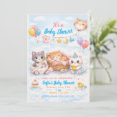 Aanpasbare kat-thema babyshower uitnodiging (Staand voorkant)