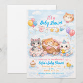 Aanpasbare kat-thema babyshower uitnodiging (Voorkant / Achterkant)