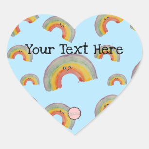 Aanpasbare Kawaii Waterverf Regenboog Hart Sticker