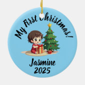 Aanpasbare Kerstboom en baby's eerste kerstfeest Keramisch Ornament (Achterkant)