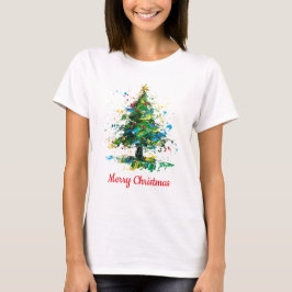 Aanpasbare kerstboom olieverfschilderij stijl t-shirt