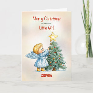 Aanpasbare Kerstengeltje Kleine Meisje Zoet Kaart