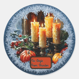 Aanpasbare Kerstkaarsen In Sneeuwvlokje Ronde Sticker