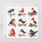 Aanpasbare kerstkaart met aquarel vogels (Voorkant)