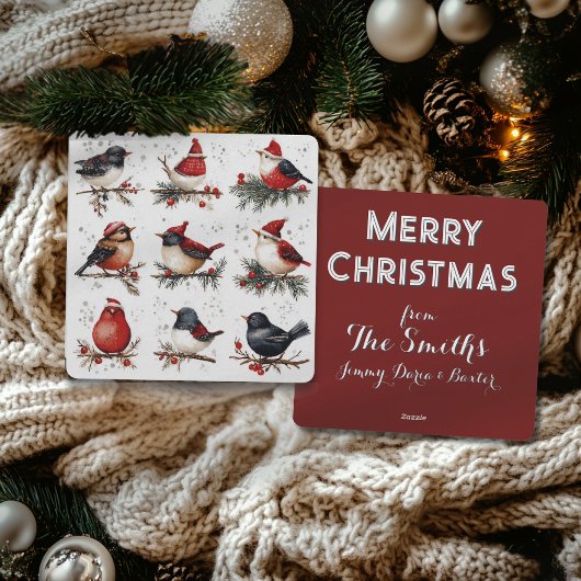 Aanpasbare kerstkaart met aquarel vogels