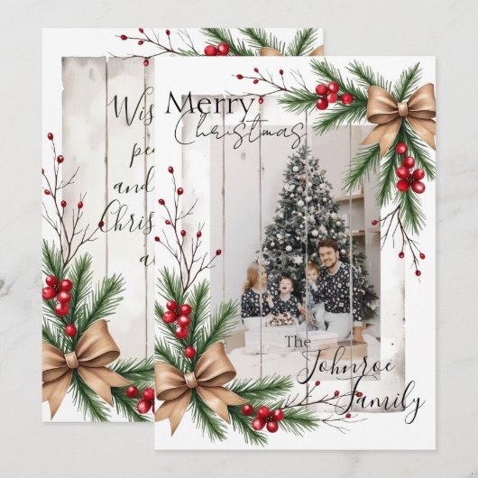 Aanpasbare kerstkaart met dennenaccenten (Voorkant / Achterkant)