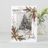 Aanpasbare kerstkaart met dennenaccenten (Staand voorkant)