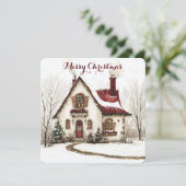 Aanpasbare kerstkaart met watercolorhuis (Staand voorkant)