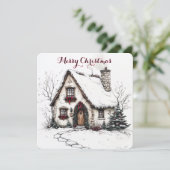 Aanpasbare kerstkaart met watercolorhuis (Staand voorkant)