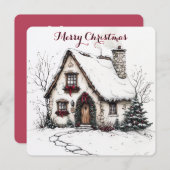 Aanpasbare kerstkaart met watercolorhuis (Voorkant / Achterkant)