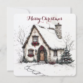 Aanpasbare kerstkaart met watercolorhuis