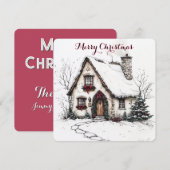 Aanpasbare kerstkaart met watercolorhuisje (Voorkant / Achterkant)