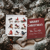 Aanpasbare kerstkaart met waterverf vogels