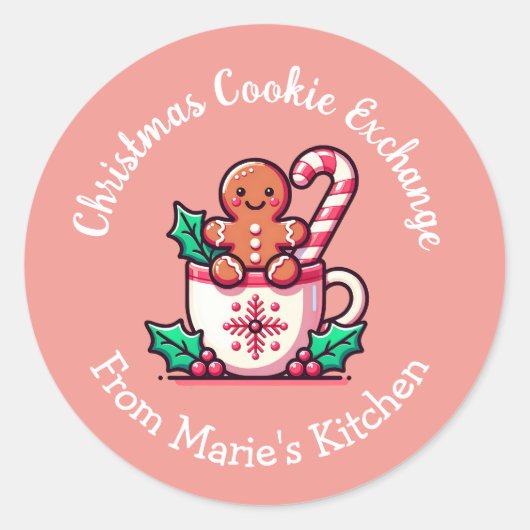 Aanpasbare kerstkoekjesuitwisseling ronde sticker (Voorkant)