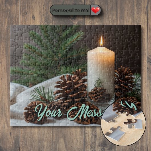 Aanpasbare Kerstthema Kaars en Denneappel Legpuzzel