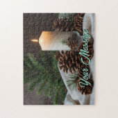 Aanpasbare Kerstthema Kaars en Denneappel Legpuzzel (Verticaal)