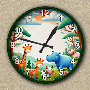 Aanpasbare Kinder Dieren Safari Ronde Klok